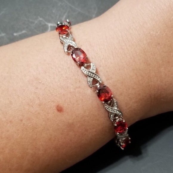 STERLING SILVER ALMANDINE GARNET TOPAZ BRACELET - Picture 5 of 7